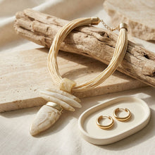 Load image into Gallery viewer, Ivory Marbled Horn Pendant Multi Cord Necklace

