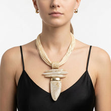 Load image into Gallery viewer, Ivory Marbled Horn Pendant Multi Cord Necklace
