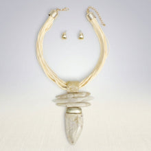 Load image into Gallery viewer, Ivory Marbled Horn Pendant Multi Cord Necklace
