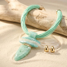 Load image into Gallery viewer, Mint Green Marble Horn Pendant Multi Cord Necklace
