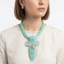 Load image into Gallery viewer, Mint Green Marble Horn Pendant Multi Cord Necklace
