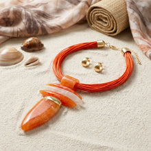 Load image into Gallery viewer, Bold Orange  Marbled Horn Pendant Cord Necklace
