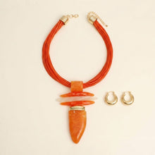 Load image into Gallery viewer, Bold Orange  Marbled Horn Pendant Cord Necklace
