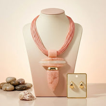 Load image into Gallery viewer, Pink Marbled Horn Pendant Multi Cord Necklace
