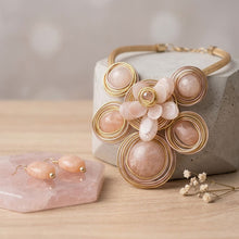 Load image into Gallery viewer, Soft Pink Flower Wire Wrapped Bead Bib Necklace
