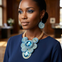 Load image into Gallery viewer, Blue Wire Wrap Teardrop Crystal Bib Necklace
