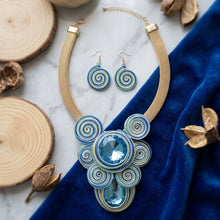 Load image into Gallery viewer, Blue Wire Wrap Teardrop Crystal Bib Necklace

