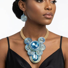Load image into Gallery viewer, Blue Wire Wrap Teardrop Crystal Bib Necklace
