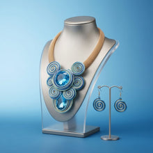 Load image into Gallery viewer, Blue Wire Wrap Teardrop Crystal Bib Necklace
