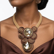 Load image into Gallery viewer, Brown Wire Wrap Teardrop Crystal Bib Necklace
