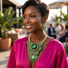 Load image into Gallery viewer, Green Wire Wrap Teardrop Crystal Bib Necklace
