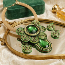 Load image into Gallery viewer, Green Wire Wrap Teardrop Crystal Bib Necklace
