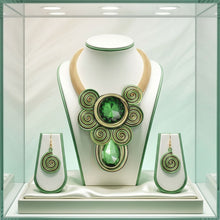 Load image into Gallery viewer, Green Wire Wrap Teardrop Crystal Bib Necklace
