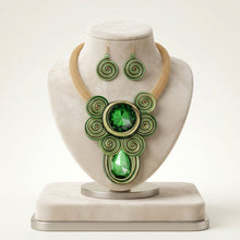 Load image into Gallery viewer, Green Wire Wrap Teardrop Crystal Bib Necklace
