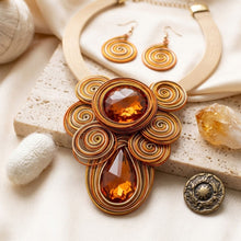 Load image into Gallery viewer, Orange Wire Wrap Teardrop Crystal Bib Necklace
