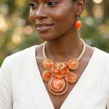 Load image into Gallery viewer, Orange Flower Wire Wrapped Bead Bib Necklace
