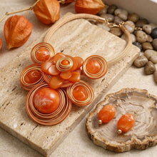 Load image into Gallery viewer, Orange Flower Wire Wrapped Bead Bib Necklace
