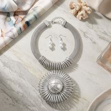 Load image into Gallery viewer, Silver Mesh Necklace with Spiral Sunburst Pendant
