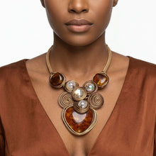Load image into Gallery viewer, Brown Coiled Wire Heart Handmade Bib Necklace
