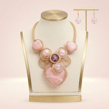 Load image into Gallery viewer, Soft Pink Coiled Wire Heart Handmade Bib Necklace
