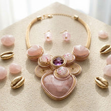 Load image into Gallery viewer, Soft Pink Coiled Wire Heart Handmade Bib Necklace
