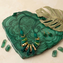 Load image into Gallery viewer, Green &amp; Gold Resin Teardrop Cord Tribal Necklace
