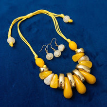 Load image into Gallery viewer, Yellow &amp; Gold Resin Teardrop Cord Tribal Necklace
