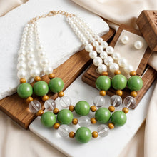 Load image into Gallery viewer, Chunky Green Glazed Bead &amp; Pearl Layered Necklace
