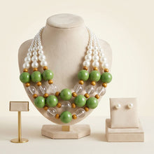 Load image into Gallery viewer, Chunky Green Glazed Bead &amp; Pearl Layered Necklace
