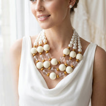 Load image into Gallery viewer, Chunky Ivory Glazed Bead &amp; Pearl Layered Necklace
