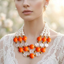 Load image into Gallery viewer, Chunky Orange Glazed Bead &amp; Pearl Layered Necklace

