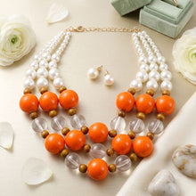 Load image into Gallery viewer, Chunky Orange Glazed Bead &amp; Pearl Layered Necklace
