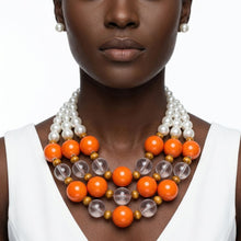 Load image into Gallery viewer, Chunky Orange Glazed Bead &amp; Pearl Layered Necklace
