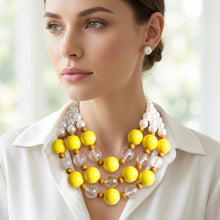 Load image into Gallery viewer, Chunky Yellow Glazed Bead &amp; Pearl Layered Necklace
