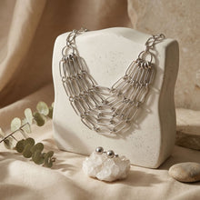 Load image into Gallery viewer, 6 Row Silver Long Oval Link Layered Chain Necklace
