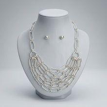 Load image into Gallery viewer, 6 Row Silver Long Oval Link Layered Chain Necklace
