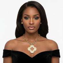 Load image into Gallery viewer, Pendant Matte Gold Hammered Quatrefoil Necklace
