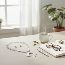 Load image into Gallery viewer, Pendant Matte Silver Hammered Quatrefoil Necklace
