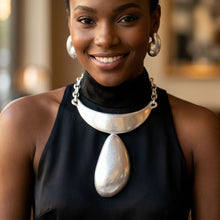 Load image into Gallery viewer, Sculpted Teardrop Pendant Matte Silver Necklace
