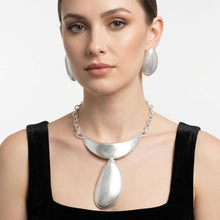 Load image into Gallery viewer, Sculpted Teardrop Pendant Matte Silver Necklace
