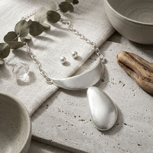 Load image into Gallery viewer, Sculpted Teardrop Pendant Matte Silver Necklace

