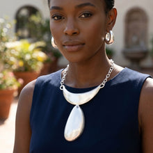 Load image into Gallery viewer, Sculpted Teardrop Pendant Matte Silver Necklace
