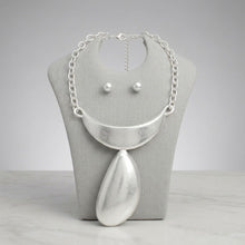 Load image into Gallery viewer, Sculpted Teardrop Pendant Matte Silver Necklace
