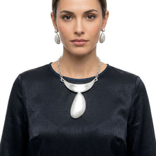Load image into Gallery viewer, Sculpted Teardrop Pendant Matte Silver Necklace
