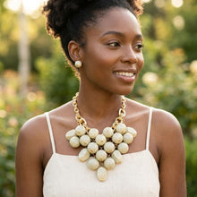 Load image into Gallery viewer, Chunky Ivory Crackle Bead Chainmaille Bib Necklace
