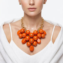 Load image into Gallery viewer, Chunky Orange Crackle Bead Chainmaille Bib Necklace
