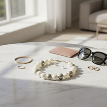 Load image into Gallery viewer, High Gloss Pearlescent White Brown 24mm Necklace
