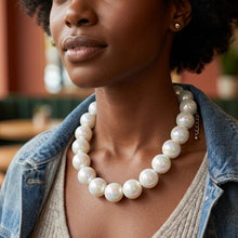 Load image into Gallery viewer, High Gloss Pearlescent White 24mm Bead Necklace
