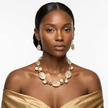 Load image into Gallery viewer, Creamy Ivory Marbled Oval Bead Collar Necklace
