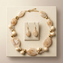 Load image into Gallery viewer, Creamy Ivory Marbled Oval Bead Collar Necklace
